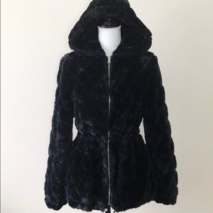 Me Jane Nordstrom Faux Fur Coat Hooded Black M